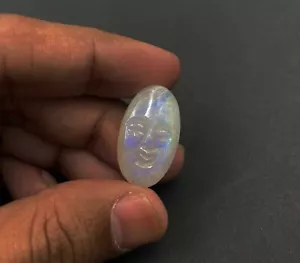 27.60 CT Natural Rainbow Moonstone Hand Carved Face Loose Gemstone 15*26 MM - Picture 1 of 5