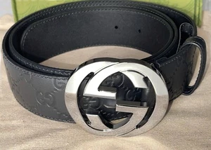 NEW! GUCCI Men's GG Logo Leather Belt Black Color 411924 CWC1N Size 90-36 - Picture 1 of 6