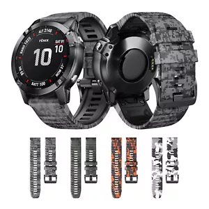 QuickFit 22mm 26mm Camouflage Silicone Strap for Garmin Fenix 7X 8 Pro 6Pro 5 - Picture 1 of 11