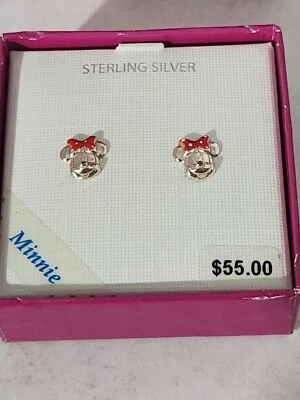 NUEVO MINNIE MOUSE Niñas Niños Pendientes Tachuelas Plata de Ley .925 Nuevo en Caja Foto 1 de 4