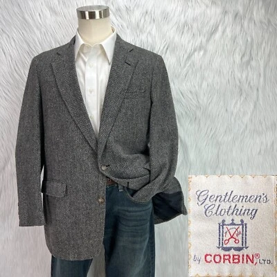 Винтажный Твидовый мужской 43R Herringbone серый и черный Corbin Sport пальто Blazer куртка - Изображение 1 из 4