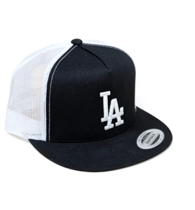3D LA WHITE Embroidered on BLACK & WHITE Snapback Yupoong Trucker Style Hat NEW - Picture 1 of 13
