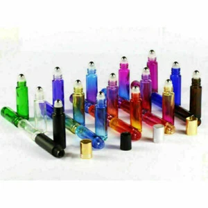 10ml Empty Glass Roll on Bottle Metal Roller Ball Essential Oil Bottles 1~50X - Picture 1 of 25