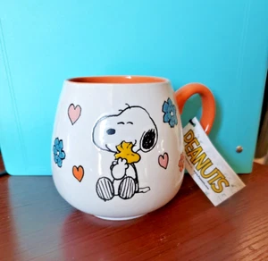 Peanuts Snoopy & Woodstock Ceramic Coffee Mug 20.oz Floral Hearts New. - Picture 1 of 8