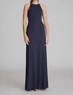 $575 Halston Women's Blue Halter Neck Cutout Lace-Up Gown Dress Size 8