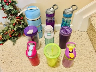 Lote de 9, Garrafas Plásticas de Água Esportiva Contigo, Cantina, Igloo, Sopa Excelente Estado Usado! - Imagem 1 de 4