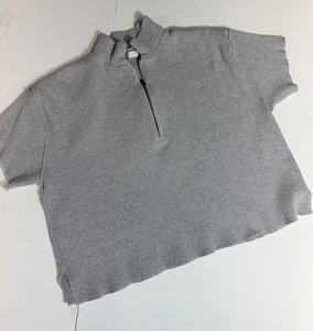 Fitigues Top Medium Waffelstrick Cropped Boxy Fit grau Reißverschluss Kurzarm Stehkragen - Bild 1 von 7