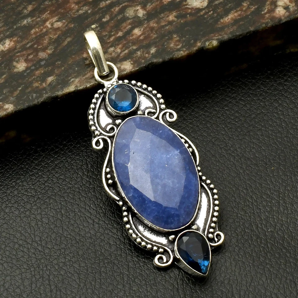 Pingente de pedra preciosa tanzanita de safira simulada feito à mão 2,96" AP-41534 - Imagem 1 de 1