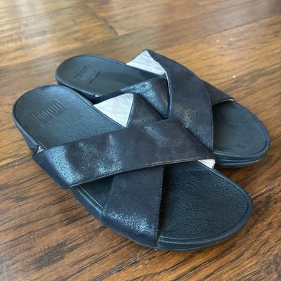 Sandalias Fitflop para mujer Lulu Cross Glitz Slide azul marino medianoche talla 9 cómodas Foto 1 de 4