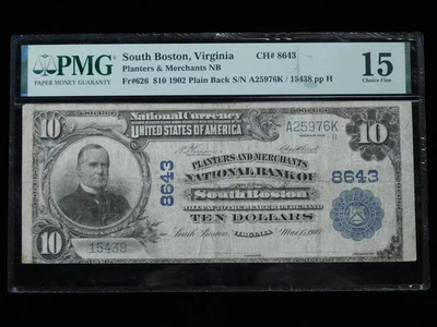 1902 $10 National Bank of South Boston Virginia - PMG VF20 - Image 1 of 4