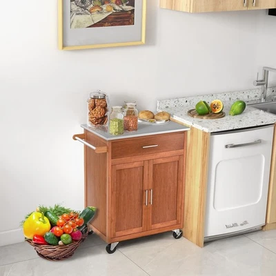 Trolley Cart Stainless Steel Countertop Kitchen Island Rolling Storage Cabinet - Image 1 of 4