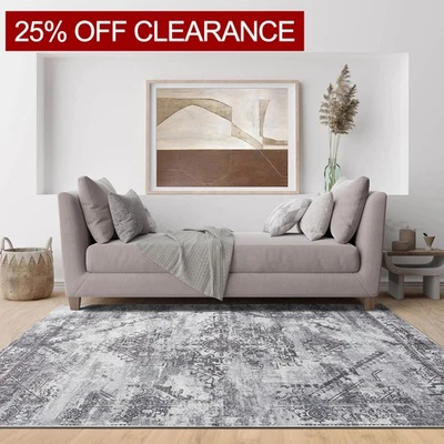 Deal Extra Large Beautiful Rug Charcoal Black Distressed Vintage Carpet Runner - image 1 of 4