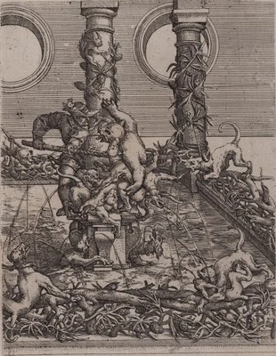 DIETTERLIN `TOSKANISCHE ORDNUNG, JAGDBRUNNEN MIT BÄR´ A. 16.36, RADIERUNG, 1598 - Bild 1 von 4