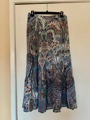 Falda Tahari Midi S/P Boho Estampado Paisley 100% Viscosa Cremallera Lateral Fluida  Foto 1 de 3