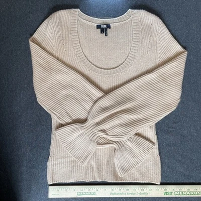 Suéter Pullover PAIGE Virtue Lana Acanalada Tostado Talla Pequeña Cuello Redondo Puño Acampanado Foto 1 de 4