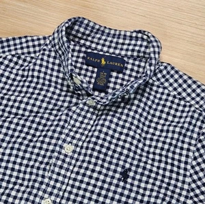 Polo Ralph Lauren Linen Blend Blue Check Button Up Shirt Youth Boys L 14-16 - Picture 1 of 9