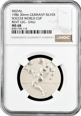 Germany silver medal 1986, NGC MS68, "Soccer World Cup, Dali - Bent Leg" Top Pop - Image 1 of 2
