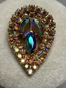 Vintage Brosche blau AB Birne goldfarben  - Bild 1 von 4