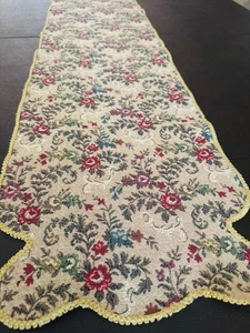 Vintage Baroque Floral Gold Tapestry Roses Table Runner Belgium 48 x 13 Jacquard - Picture 1 of 11