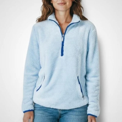 Suéter Sherpa Lilly Pulitzer Para Mujer Patrón Grande Popover Descremado Azul Acogedor Foto 1 de 4