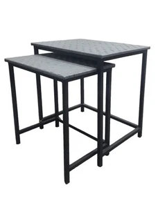 Set of 2 Nesting Sofa Tables Black Steel White Top Wooden Home & Office Decor - Picture 1 of 1