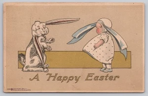 1912- P. F. Volland - Easter -Large Ears Rabbit & Child Arts and Crafts Postcard - Picture 1 of 6