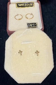 Vintage Baby Ohrringe 14Kt Gold Kreuze & 14Kt Creolen New Old Stock - Bild 1 von 10