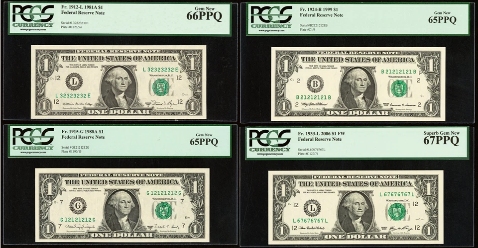 SET OF FOUR $1 FRN Super Repeater Currency Bundle PCGS 65, 66 67 PPQ - Image 1 of 2