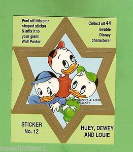 #D544. DISNEY STAR  STICKER CARD #12  HUEY, DEWEY AND LOUIE, GREEN