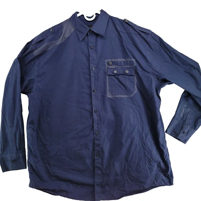 Marc Ecko Men's Size 3XL Solid Blue Cotton Tuck Sleeves Sport Shirt - Image 1 of 4