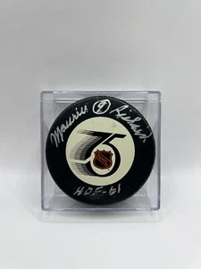 Maurice Richard Signed Inscribed NHL 75th Anniversary Puck W/Case JSA COA - Picture 1 of 2