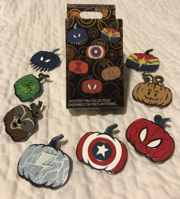 2022 Disney Marvel Halloween Abóbora Mistério Pins SPIDERMAN GROOT Thor Rocket  - Imagem 1 de 4
