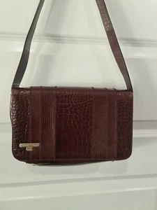 CB Pelletterie Red Croco Embossed Genuine Leather Flap Handbag Purse Italy Zolla - Picture 1 of 8