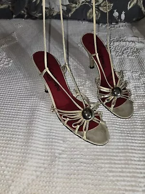Vintage Yves Saint Laurent Gold Sandals Leather Strappy Heels Shoes Sz 7.5(8)YSL - Image 1 of 4