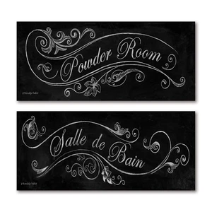 Elegant Black and White Bathroom Decor - Set of 2 Unframed Prints 18"x6 - Picture 1 of 9