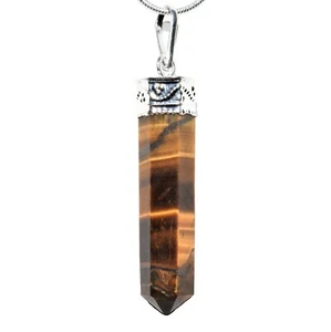 CHARGED Faceted Himalayan Golden Tiger Eye Pendant + 20" Stainless Steel Chain - Picture 1 of 12