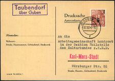 Wilhelm-Pieck-Stadt; Taubendorf über Guben, Landpost R2 klar auf Blanko-DS 1954