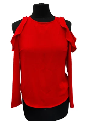 Cold shoulder blouse size 6 red long sleeve polyester blend womens - Image 1 of 4