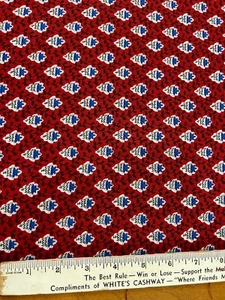 Dark Red Blue White Floral Vintage Doll Quilt Print Fabric 1970's 10 yards - Picture 1 of 3