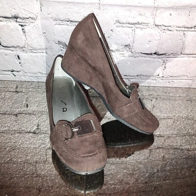 Unisa Brown Faux Suede Women's Wedge Heels with Silver Buckle Accent - Image 1 of 4