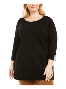Suéter Karen Scott Damas Plus Algodón Borde en Contraste Cuello Redondo Negro Talla Grande 2X - Imagen 1 de 1