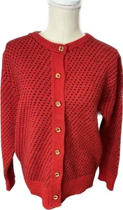 Vintage lands end wool blend sweater red with Black hearts Xl - Picture 1 of 17