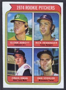 1974 Topps Baseball Card #602 Rookie Pitchers Abbott Swan Vossler EX-MT+ *cc