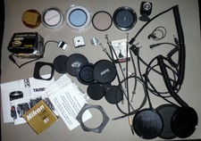 Big Lot of Assorted Vintage Photo Gear Filters Cords Hot Shoe Cable Release Caps
