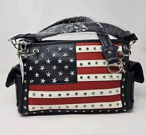 Amerikanische Flagge Handtasche Sterne und Streifen Damen Handtasche Nieten Crossbody rot, blau - Bild 1 von 7