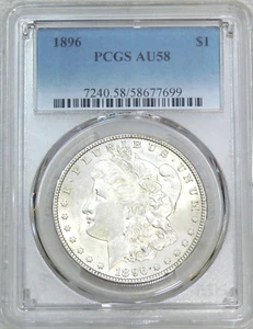 1896 Morgan Silver Dollar PCGS AU58 White Frosty Luster PQ Just Graded #F68B - Picture 1 of 4