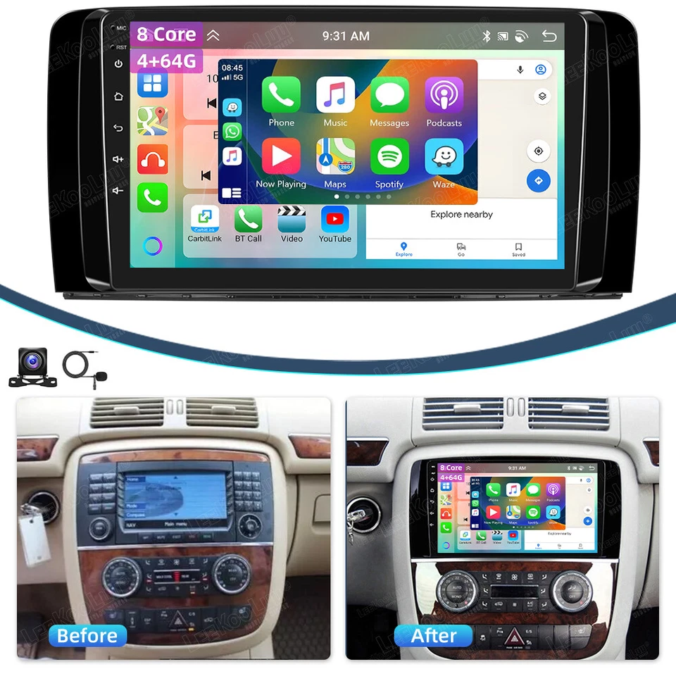 4G+64G Android 13.0 CarPlay Car Stereo Radio for Mercedes-Benz R-class R300 R350 - Изображение 1 из 4