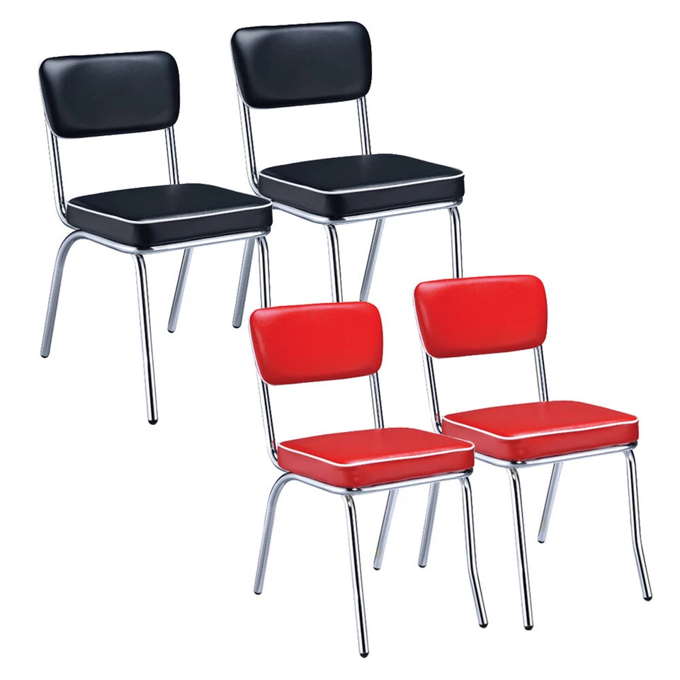 Set of 2 Retro Open Back Dining Diner Restaurant Side Chairs Black / Red - Image 1 of 1