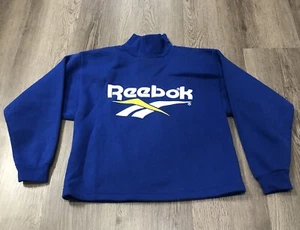 Vtg Y2K Reebok Mock Neck Sweatshirt Blue Yellow Logo Kid’s 10/12 Made In USA - Picture 1 of 4