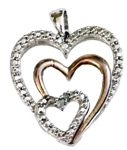 BR KRN Silver & Rose Gold Tone Diamond Heart Pendant - Picture 1 of 3